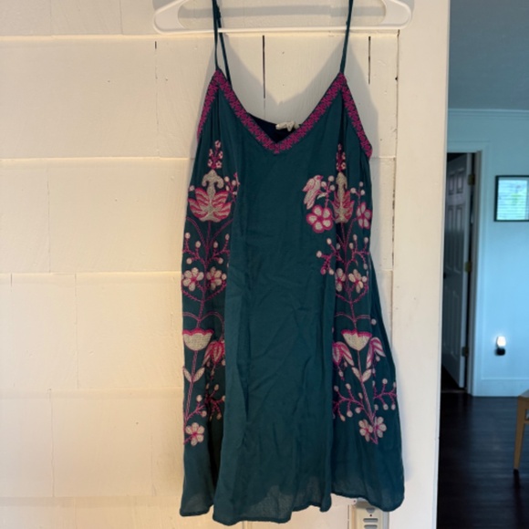 Entro Slip Dress Womens Teal Blue Boho Embroidered V Neck Flowy Boho Sz Med - Picture 13 of 13